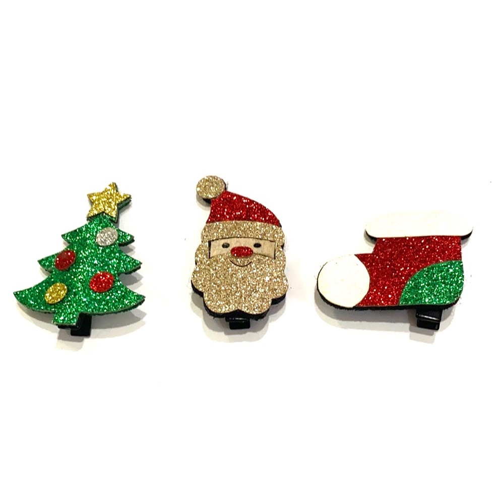 Christmas Hair Clips set of 3 Santa Claus Stocking Tree